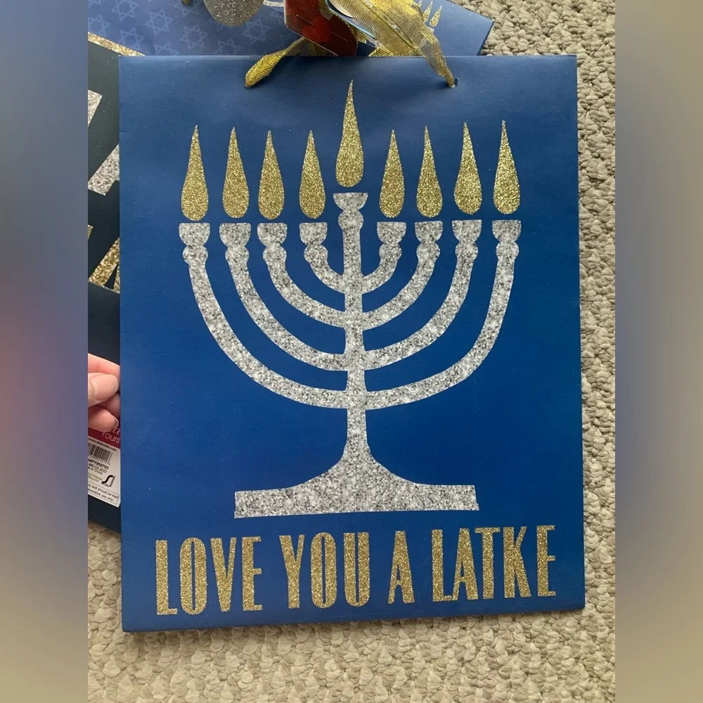 NWT Hanukkah Blue and Gold Glittered Gift Bags Bundle- 3 pack